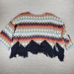Free People  XS Crochet Fringe Sweater Multicolor Boho Chevron Knit Oversized Photo 9