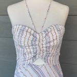 SUBOO “Giselle” Shirred Strapless Metallic Striped Midi Dress Photo 2