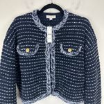 J.Crew  Cropped Lady Jacket Marled Yarn Wool Blend Preppy Navy Blue Large NWT Photo 5
