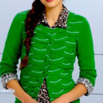 Anthropologie  Little Yellow Bird Green Waves Mermaid 3/4 Sleeve Cardigan Small Photo 0