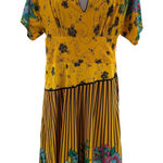 Farm Rio  Women's Dress Hand‎ Block Printed Yellow Boho Tropical Resort Medium Photo 0