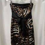 Chic Strapless Black and Animal Print Dress Photo 4