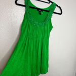 Rain Y2K Babydoll Tank Top Size S Ruffle Neck‎ Green Flowy Longline Photo 3