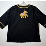 Bob Mackie wearable art black coat embroidered Elephants gold logo buttons large Photo 4