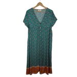 Natural Life  Avery Midi Dress Medium Turquoise Floral Border Button Front Flowy Photo 1