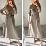 ZARA  Linen Blend Midi Khaki Belted Dress Size XS Photo 3