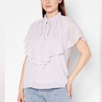 Ralph Lauren Tie-Neck Crinkle Georgette Cape Blouse in Light Purple, Size XL NWT Photo 2