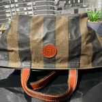 Fendi Authentic  Pequin Striped Tote Bag Leather Handles Photo 8