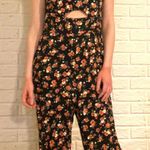 Farm Rio Retro Ditsy Floral Pin up Style Wide Leg Jumpsuit, Black, Size 6 Photo 2