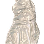 Halara  White Silver Metallic One Shoulder Bodycon Ruching Dress Size Large Photo 0