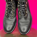 ZARA  Black Leather Gold Lace Loop High Ankle Chunky Sole Combat Boot Sz 38 Photo 2