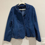 New York Company Womens Blue Denim Jean Blazer Jacket SZ 18 Button Front Pockets Photo 0