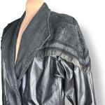 wilson's leather Vintage  Black Long Trench Coat Suede Embossed Floral Detail Photo 4