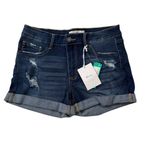 NWT Kancan Mid Rise Distressed Cuff Denim Jean Shorts Size 30 Blue Photo 2