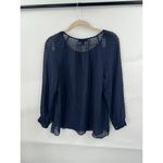 J.Crew  Blouse Women 2 Navy Blue Sheer Swiss Dot Long Sleeve Preppy Keyhole Neck Photo 1