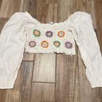 Aerie  Flower Crochet Crop Long Sleeve Top Photo 2