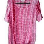 Rue Juju  large pink white tie dye print pullover tie front short sleeve casual Photo 0