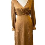 Lulus Lulu’s 4SI3NNA Brielle Bronze Satin Long Sleeve Midi Dress in Bronze Copper Photo 3