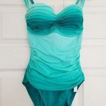 Bleu Rod Beattie Bleu by Rod Beattie Shirred Ombré One-Piece Swimsuit in Sea Dive Women's Size 6 Photo 0