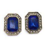 Vintage Blue Rhinestone Earrings Costume Gold Halo Extra Large Statement Glam Photo 0