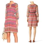 Diane Von Furstenberg  Parry 100% Silk Mini Dress Size 0 Red Chevron Boho Print Photo 12