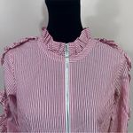 Greysn Red And White Striped Ruffled Long Sleeves Ruffled Shirt Size S Photo 2