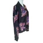 IMAN black leaf pattern long sleeve zip up bomber jacket sweatshirt women's M Size M Photo 1