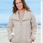 Double Collar Zip Merino Aran Cardigan Size L Photo 1