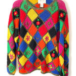 The Limited Vintage Hand Knit Embroidery Crochet Patchwork Gold Metallic Sweater M/L Photo 0