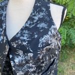 Vintage 60s Brocade Zip Front Vest Jumpsuit Black Silver Floral Costume Size M Photo 5