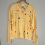 Talbots Vintage Embroidered Cardigan Sweater Teacher Flowers Yellow Cottage XL Photo 0