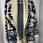 Lucky Brand open front cardigan women’s small cream and blue warm Photo 0