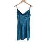 Elliatt Backstage Cowl-Neck Teal Satin Mini Slip Dress Photo 3