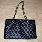 Vintage Jeunesse Quilted Black Leather Purse Clutch Gold Chain Strap Photo 1