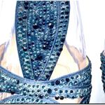 Alex Marie T-Strap Beaded Peep-Toe Dressy Heels Black Tie Fabric 7.5 Navy Blue Photo 5