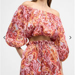 ALC Frank NEW NWT A.L.C. Katherine Printed Off-The-Shoulder Crop‎ Top Medium Linen Resort Photo 0