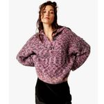 Free People Stellar Textured Knit Button Neck Collared Sweater Pink Soft Large Photo 5
