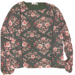 WAYF  Pink Floral & Olive Green Crochet Blouse Top women's medium Photo 0