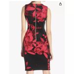 Calvin Klein Black Red Floral Scuba Knit Sleeveless Sheath Dress Size 6 Photo 2