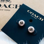 Coach Signature Crystal Logo Stud Earrings Silver Tone NWT Photo 0