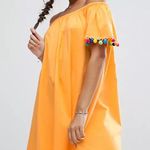 ASOS Off Shoulder Swing Dress with Pom Poms Size 6 Orange Beach Photo 0