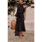 Billy J Esther One Shoulder Long Sleeve Maxi Halter Dress Black Women's Size‎ 10 Photo 2