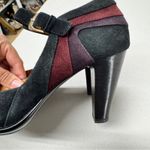 Sofft Black Red Suede Leather Peep Toe Mary Jane Heels Womens 7 Retro Classic Photo 4