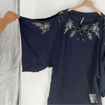 Free People Navy Blue Floral Beaded Embroidered Chiffon Dolman Sleeve Dress M Photo 9