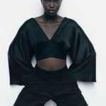 ZARA satin Effect cropped bohemian wide sleeve blouse top Photo 1