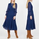 SUNCOO Paris Robe Corinne Midi Dress Royal Blue Embroidered Buttons Size T3 L Size L Photo 1