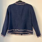 J.Crew  Lady Jacket Navy Blue Floral Liberty Fabric Ruffle Trim Tweed Blazer (4) Photo 10