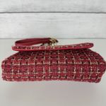 Badgley Mischka Woven Tweed Messenger Bag Gold Red Coquette Pearls Chain Photo 7