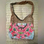 Boho Embroidered Shoulder Bag Floral Hippie Purse Broken Zipper Earthy Tones y2k Pink Photo 0