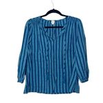 The Loft Beach Teal & Blue Striped Tassel Split Neck Popover Top Photo 0